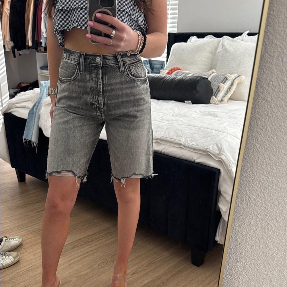 7 for all mankind Gray Distressed Denim Shorts